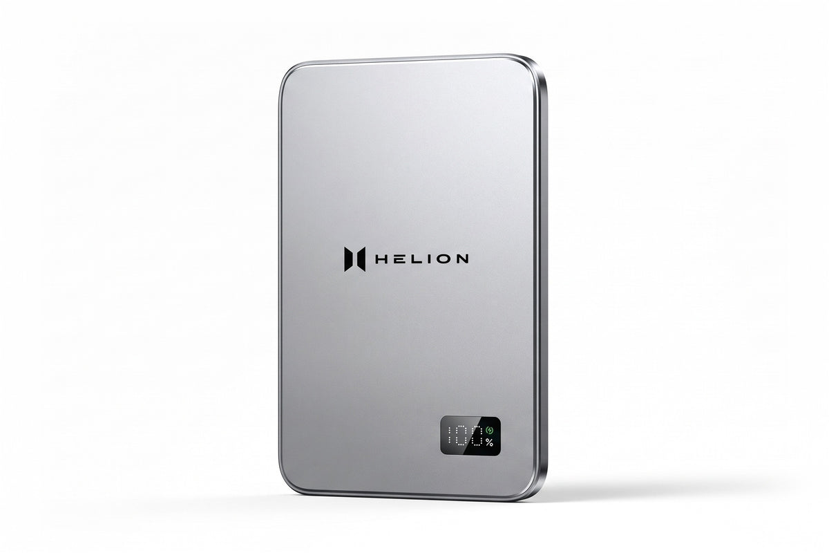 HELION AIR from a slight angle, showing its silver face and polished edge
