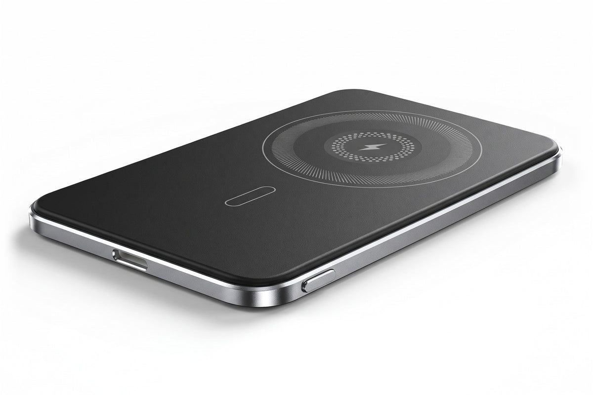 HELION AIR lying flat, back up, with the USB-C port centred on its bottom edge