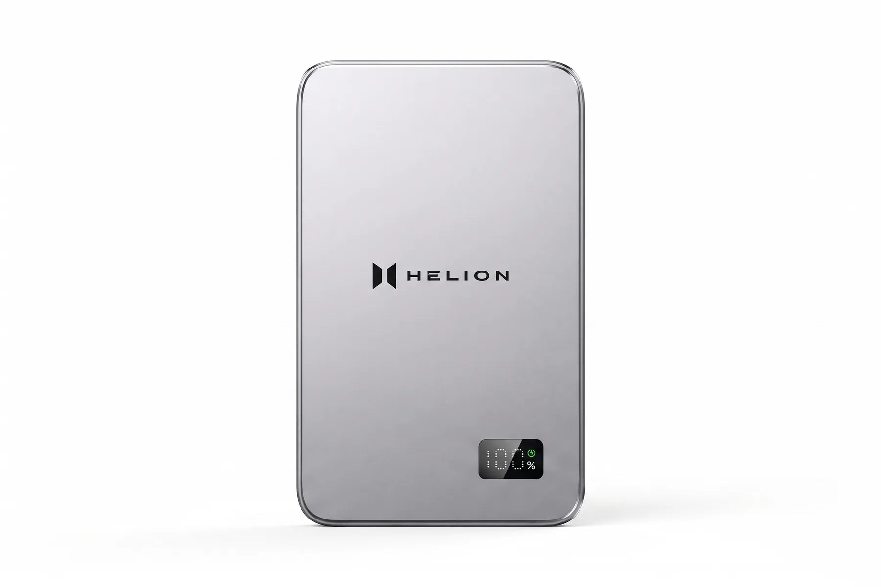 HELION AIR from the front: silver aluminium face with the HELION mark and its display lit