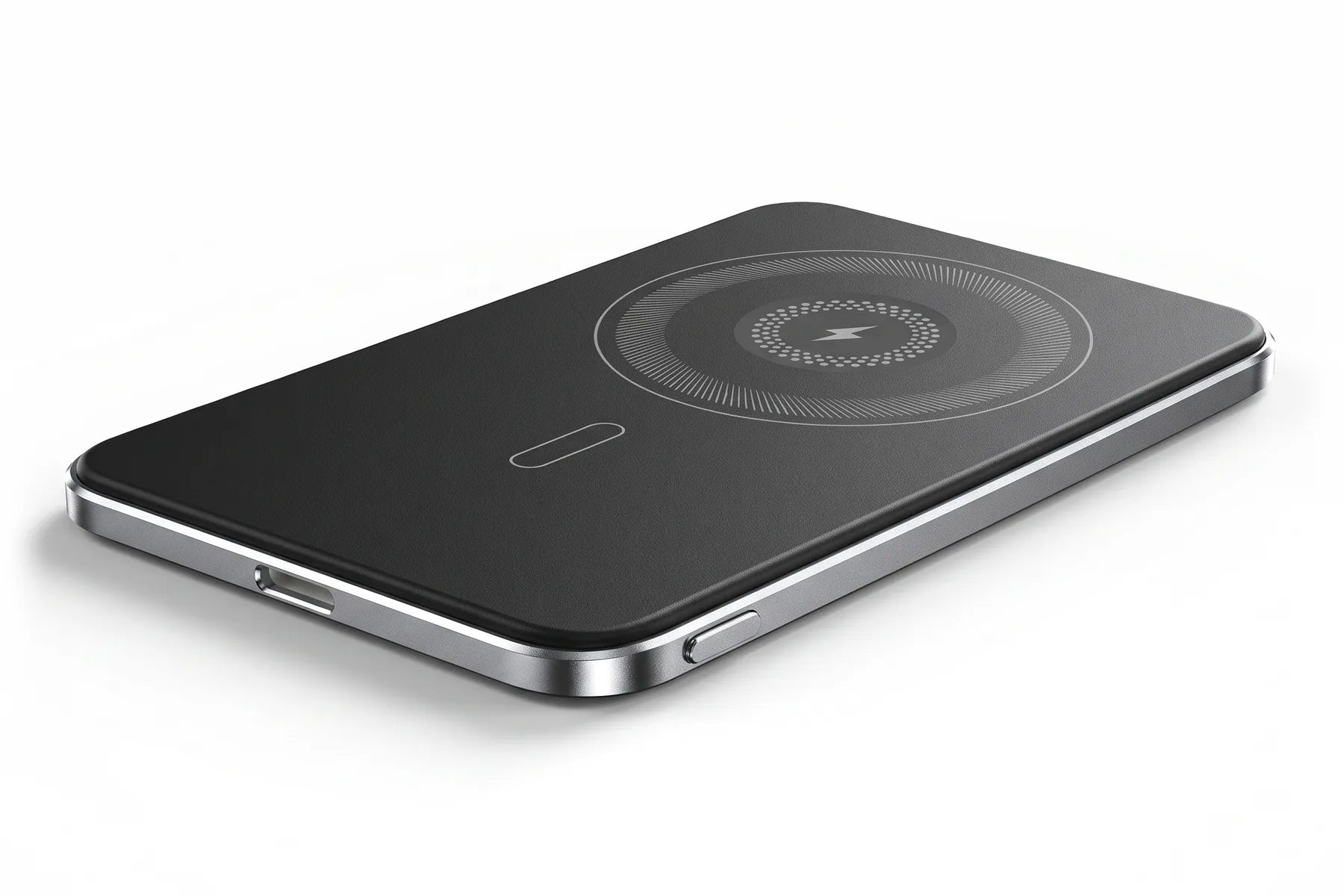HELION AIR lying flat, back up, showing the USB-C port centred on its bottom edge